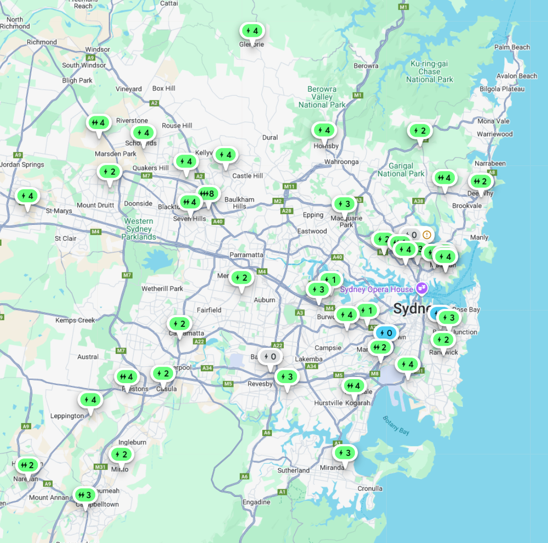 map of sydney chargers map of sydney chargers