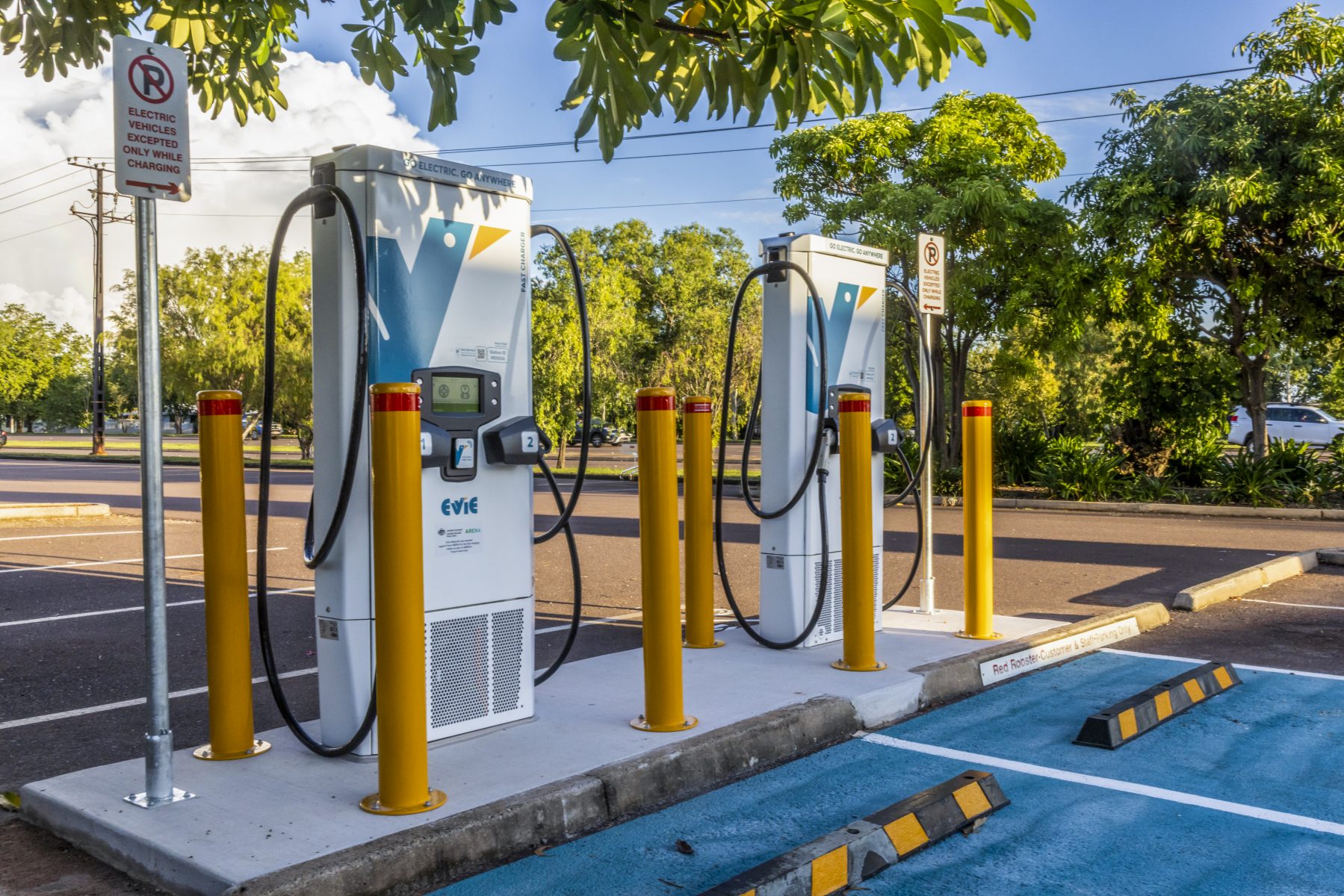 Evie Networks partners with Red Rooster and installs chargers at Red Rooster Marrara. Photo by Helen Orr/The Photo Pitch